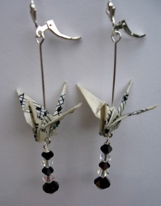 Music Notes, origami cranes with semi-precious gemstones, 2009