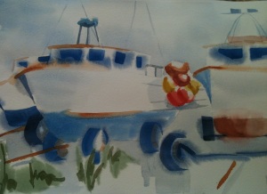 Oxford Bay Drydock, watercolor